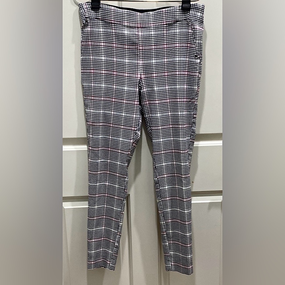 Maurices Cream Black Pink Plaid SZ L Dark Academia Preppy Business Pull On Pants